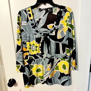 Floral Print Women's Top - Black, Yellow, Green